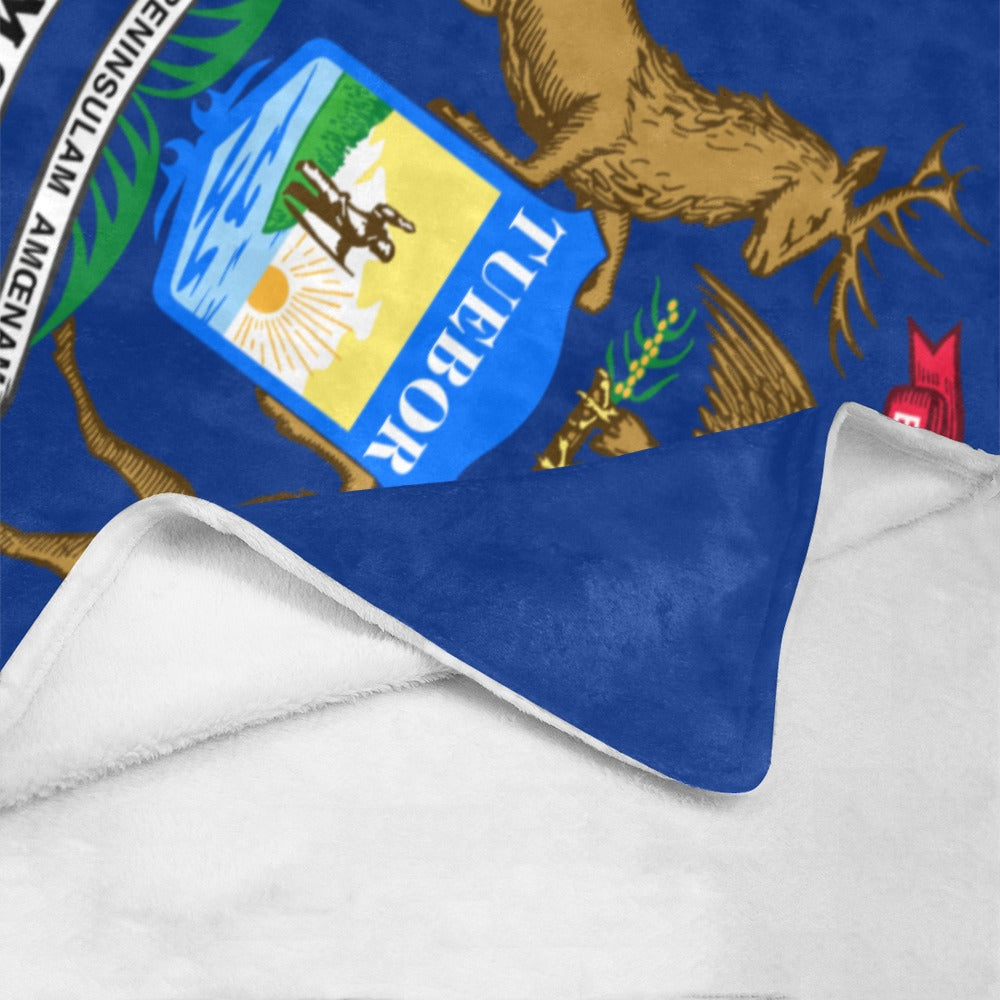 Blue blanket featuring Michigan flag by Luv My Flag.