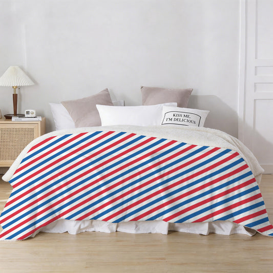 USA/American Flag Inspired Striped Pattern Sherpa Fleece Blanket 90" x 108" | Prtinted in the USA