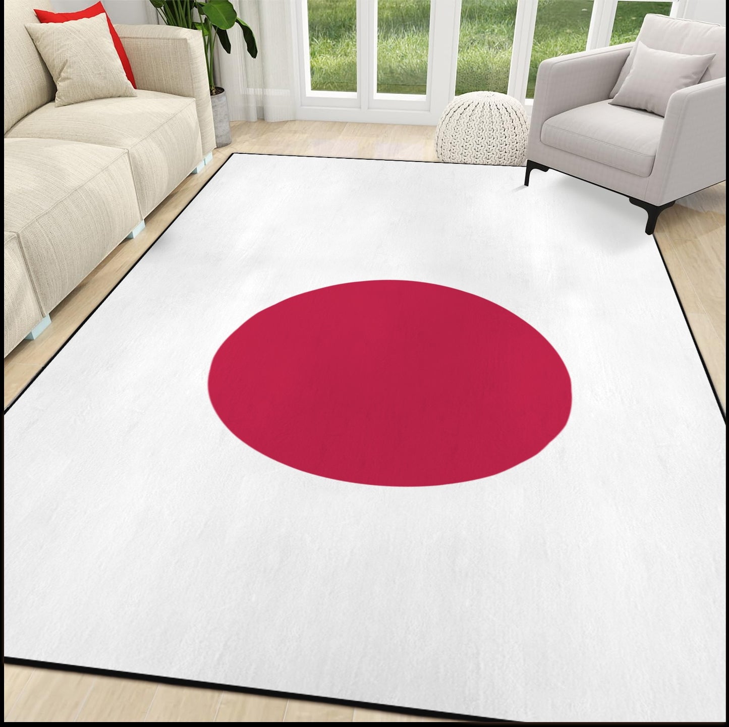 Japan Flag Inspired 84x60 Inch Area Rug with Black Binding (Made in the USA)