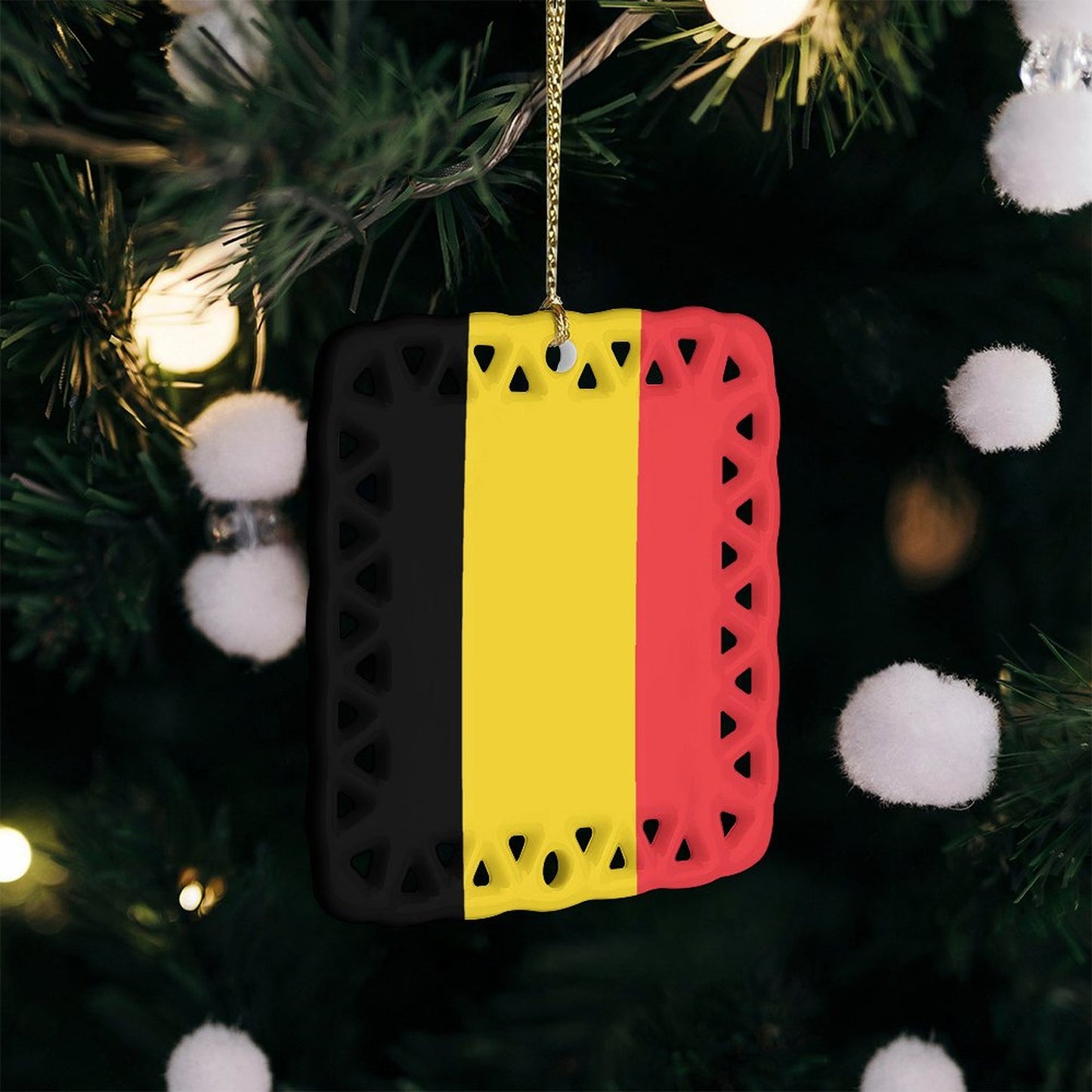 Belgium Flag Inspired Square Ceramic Ornament Made in the USA