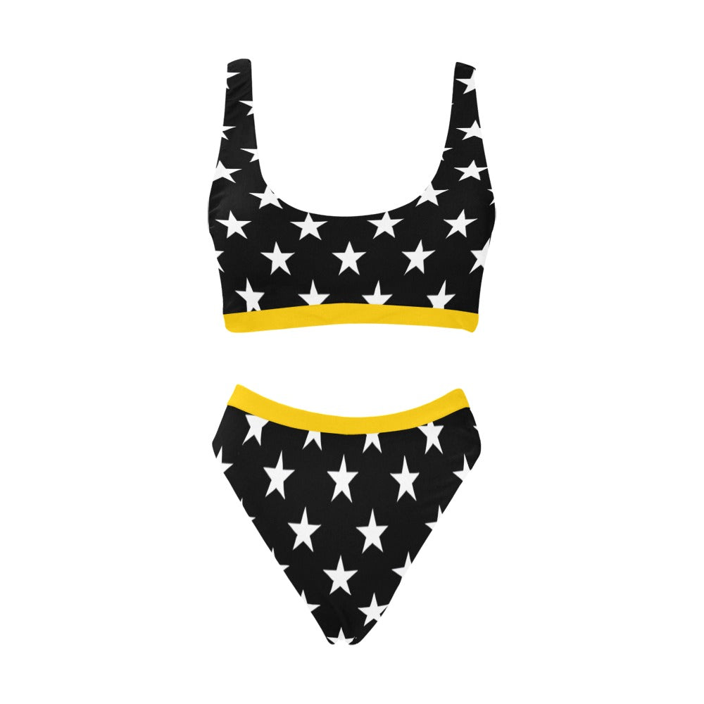 Thin Gold Line Flag Inspired Sport Top & High-Waisted Bikini Swimsuit