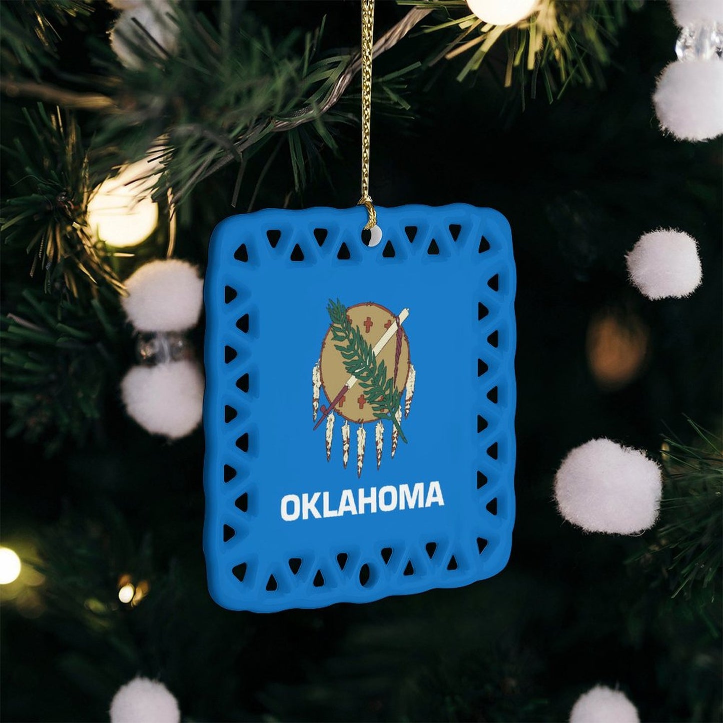Oklahoma Flag Inspired Square Ceramic Ornament Made in the USA