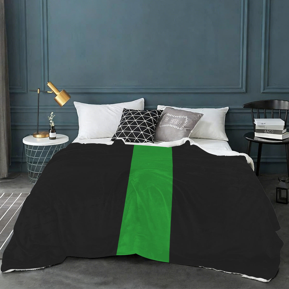 Thin Green Line Flag Inspired Sherpa Fleece Blanket 90" x 108" | Prtinted in the USA