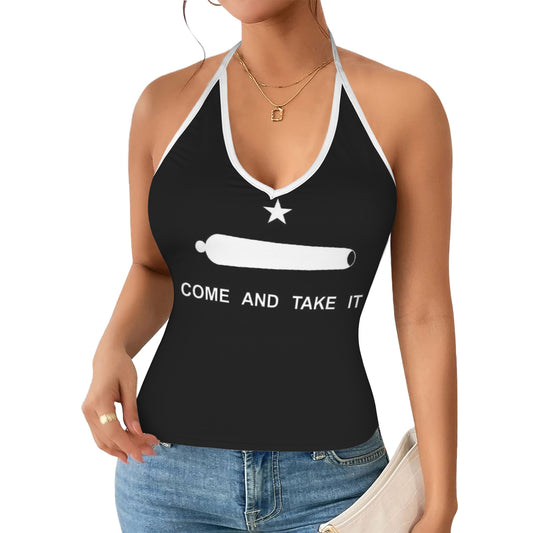 Come and Take It Flag Inspired V-neck Halter Open Back Tank Top