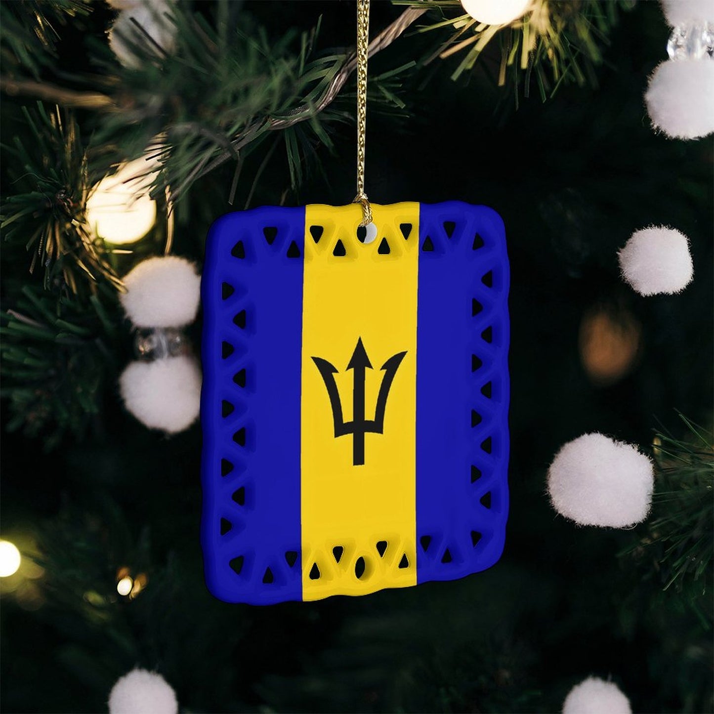 Barbados Flag Inspired Square Ceramic Ornament Made in the USA