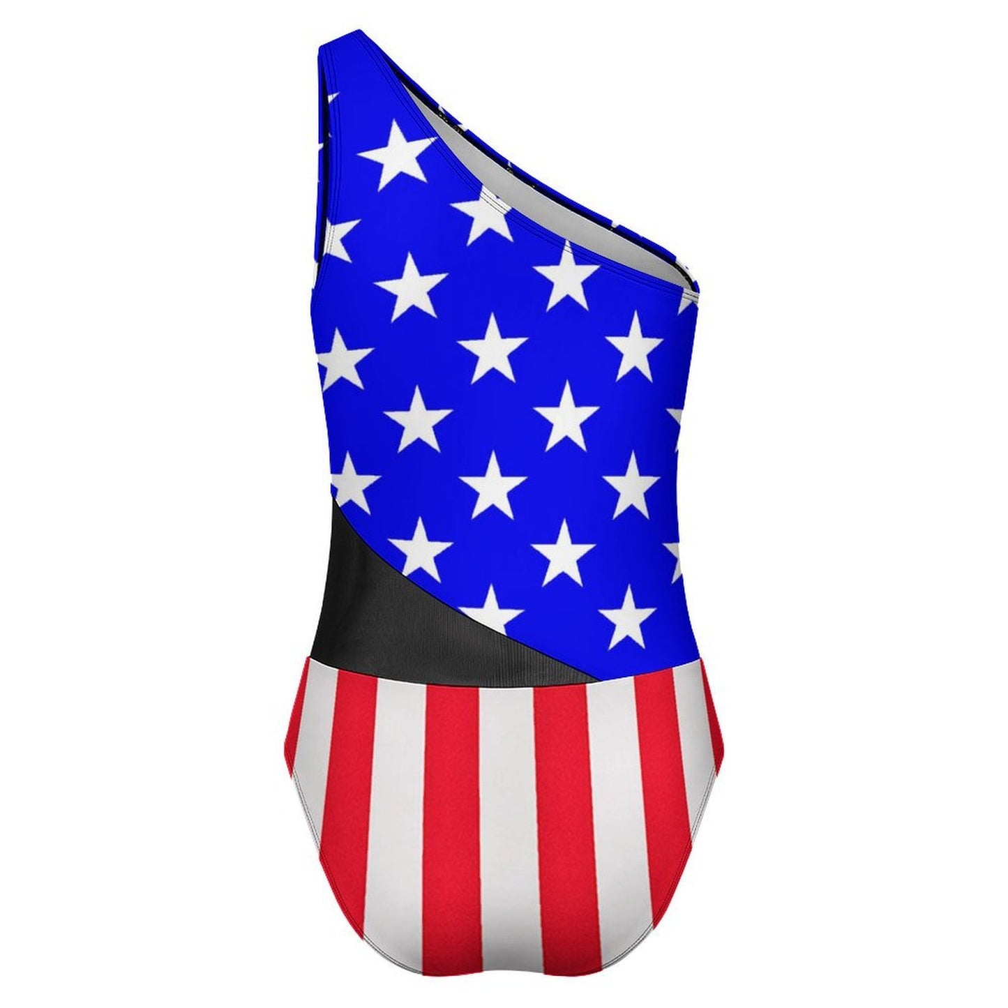 USA/American Flag Inspired Women’s One-Shoulder Mesh Swimsuit