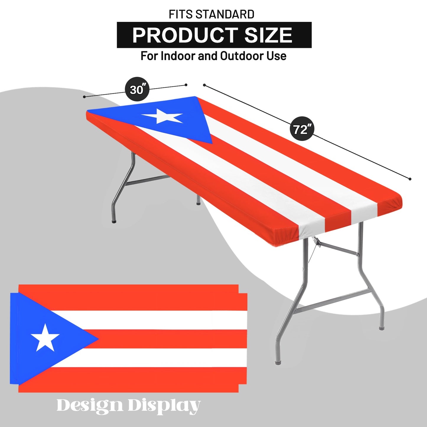 Puerto Rico Flag Inspired Custom Elastic Fitted Tablecloth 72x30 inch (Made in the USA)