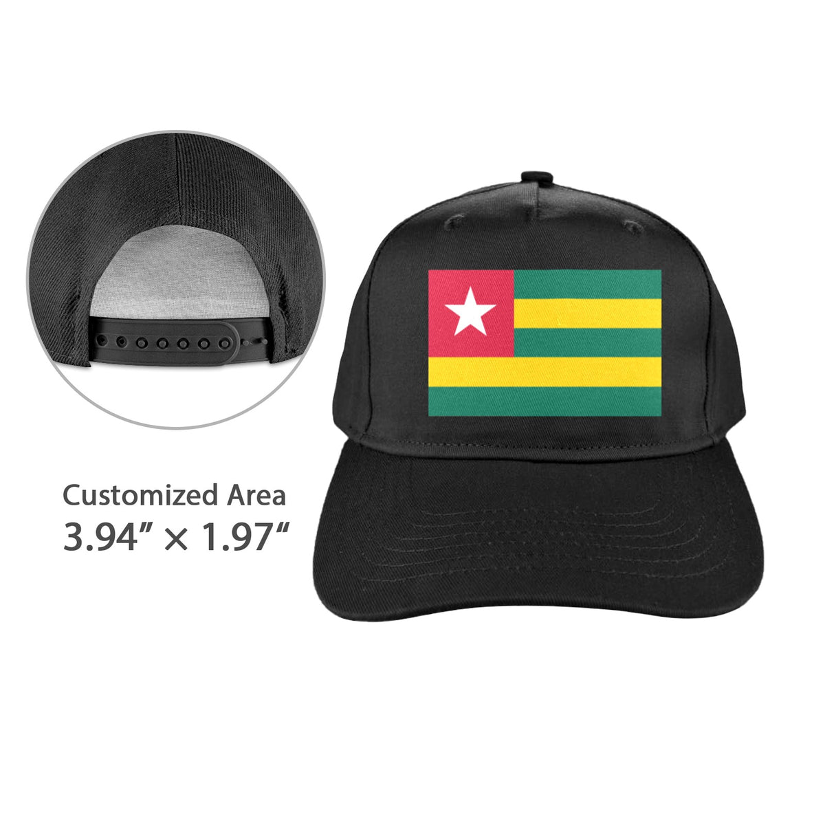 Togo Flag Inspired Baseball Cap | Printed in the  USA