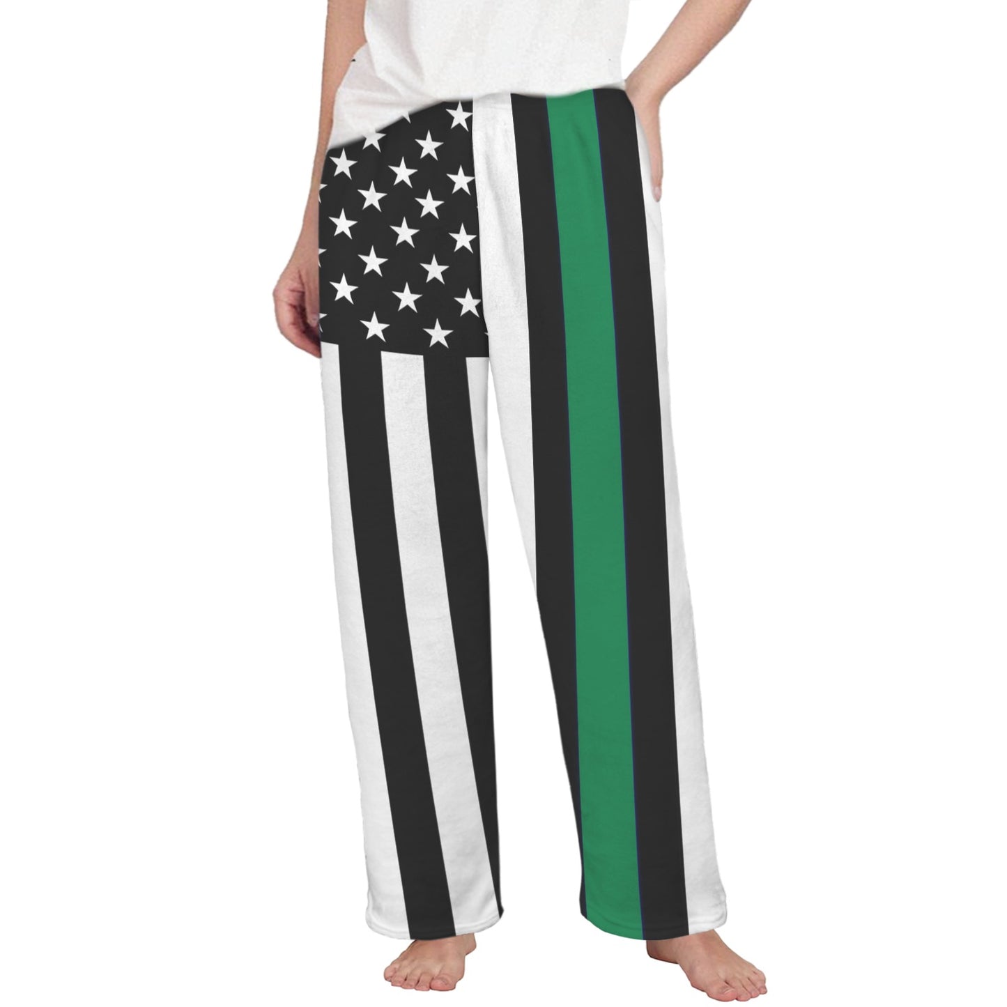Thin Green Line Flag Inspired Women's Flannel Pajama Trousers Made in the USA
