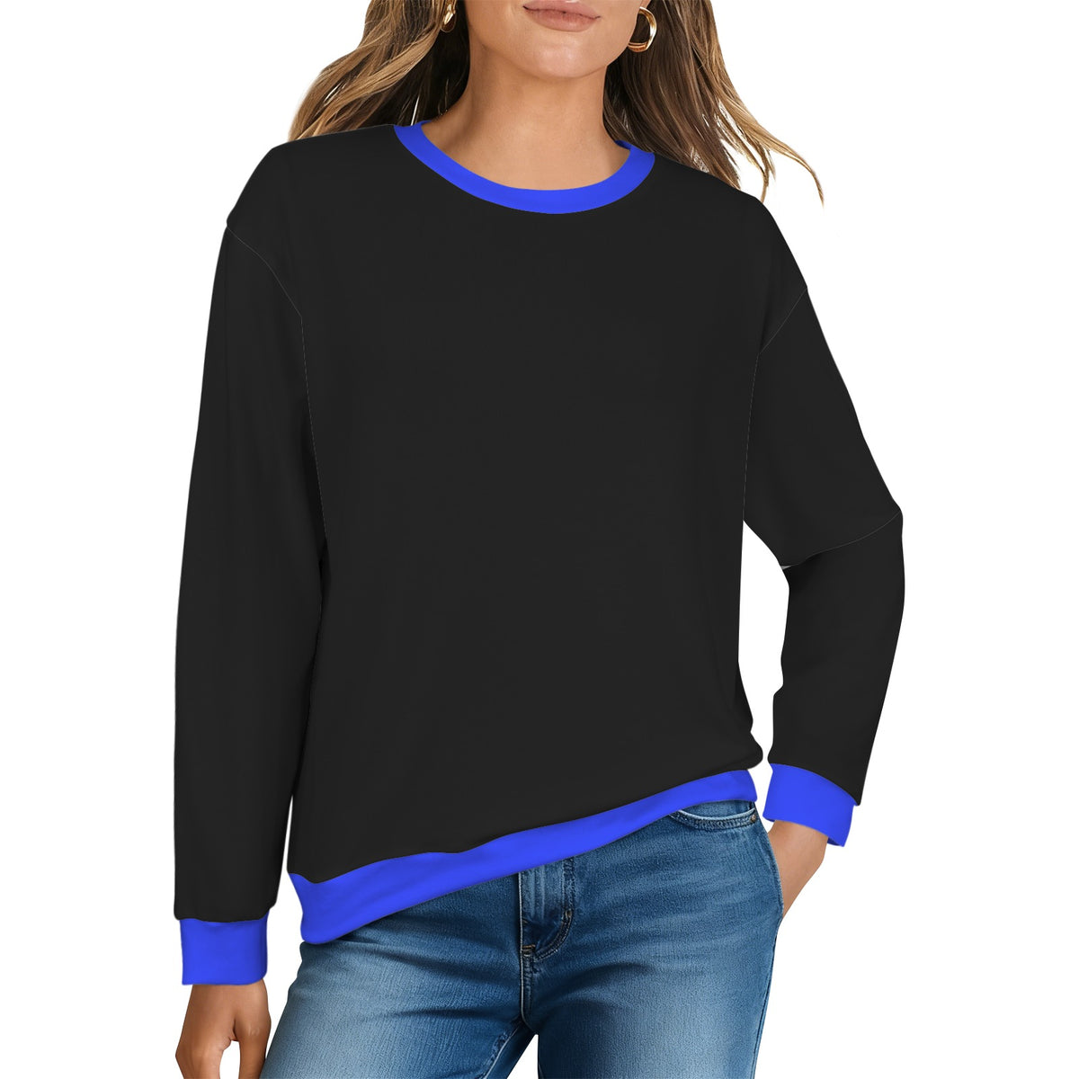 Thin Blue Line Flag Inspired Women's Crew Neck Sweater Printed in the USA