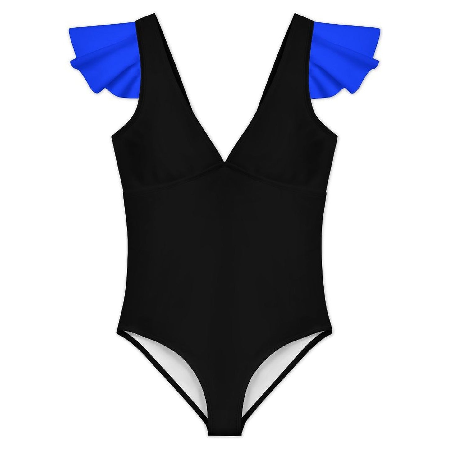 Thin Blue Line Flag Inspired Style-2 Women's V-neck Ruffle Sleeve One Piece Swimsuit
