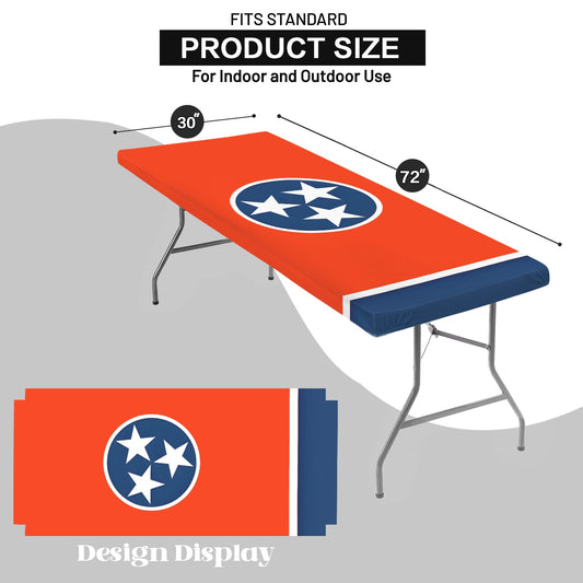 Tennessee Flag Inspired Custom Elastic Fitted Tablecloth 72x30 inch (Made in the USA)