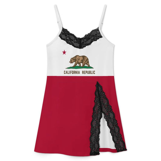 California Flag Inspired Women's Lace Slit Cami Pajama Dress