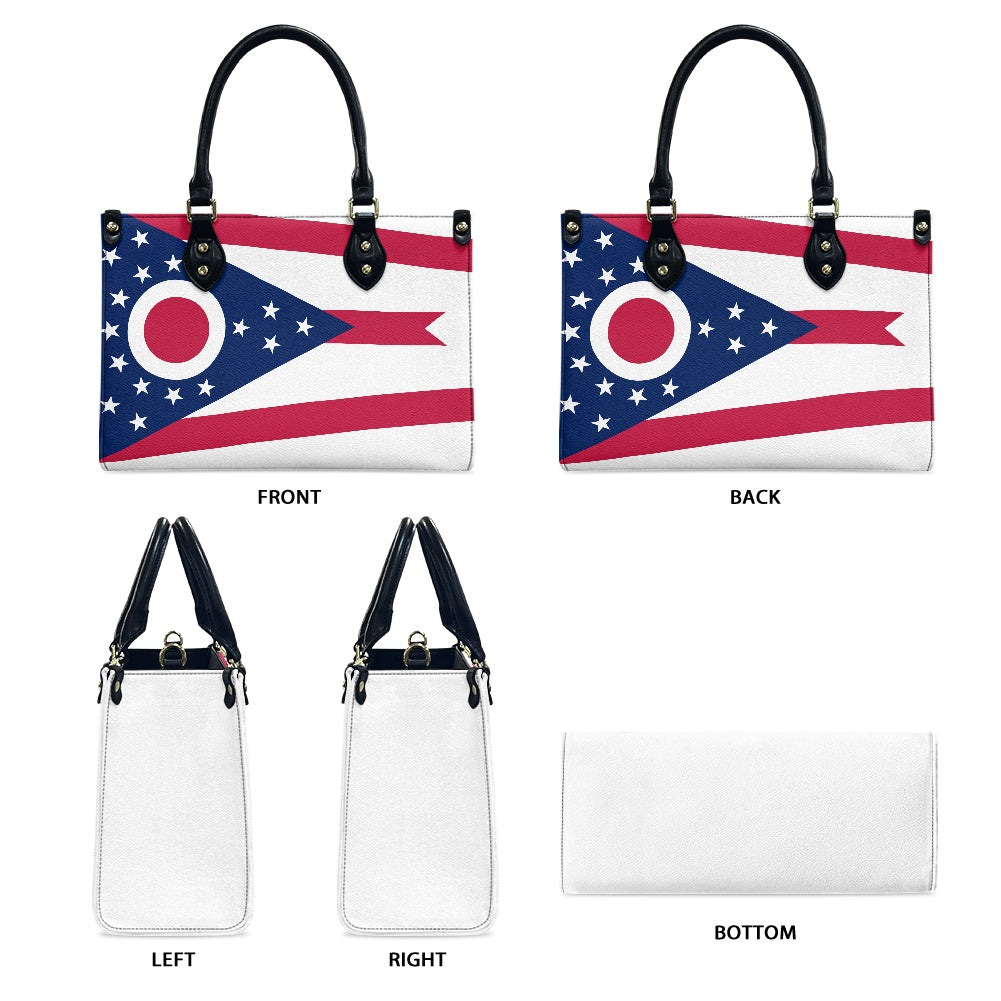 [Brand] handbag featuring Ohio flag design, different angle views.