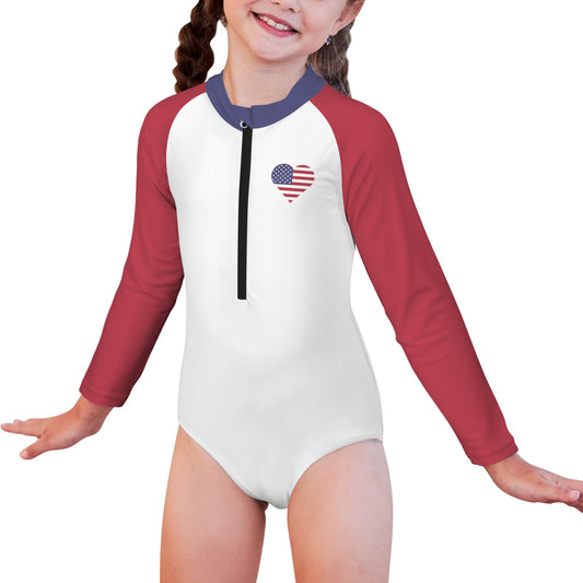USA/American Flag Little Girls' Long Sleeve One-Piece Swimsuit