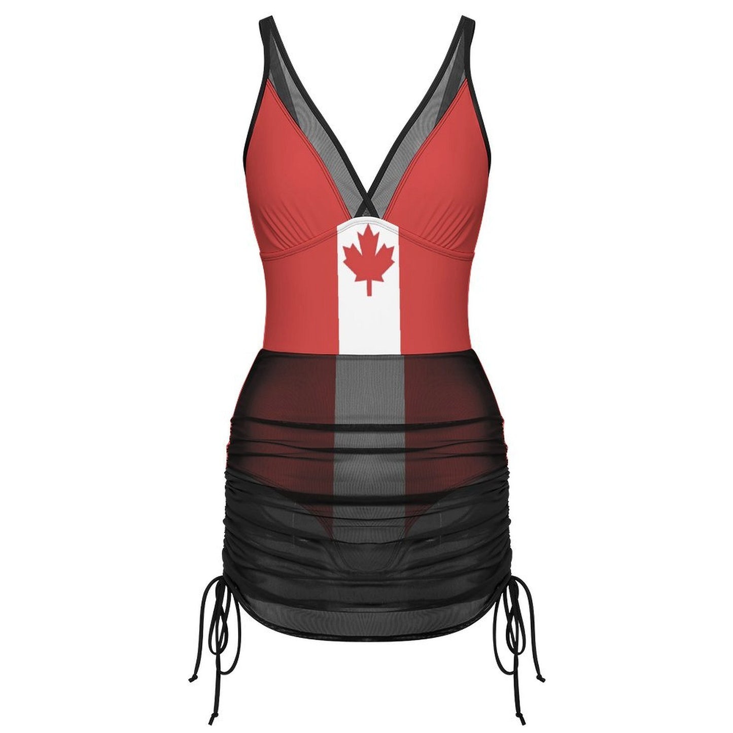 Canada Flag Inspired Women's Mesh Plunge One-Piece Swimsuit