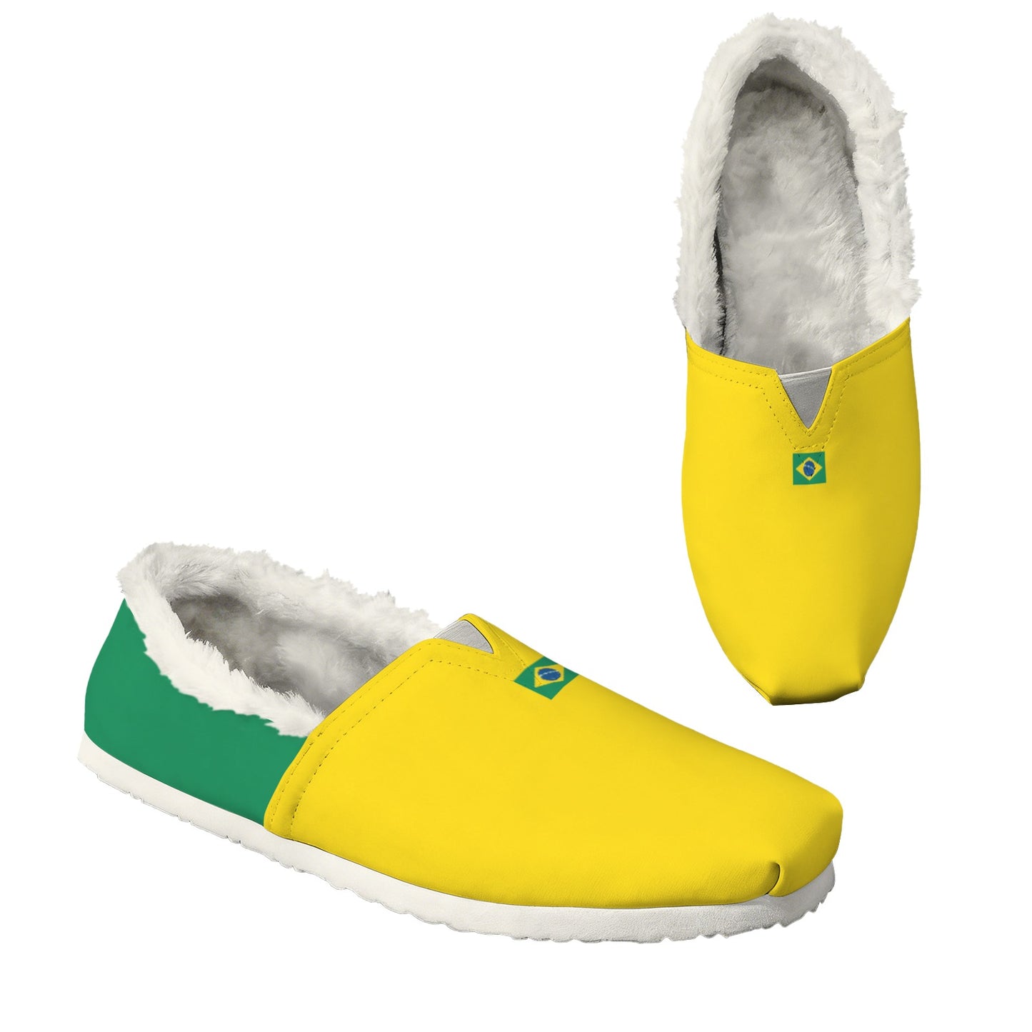 Brazil Flag Inspired Women's Fleece-Lined Canvas Slip-On