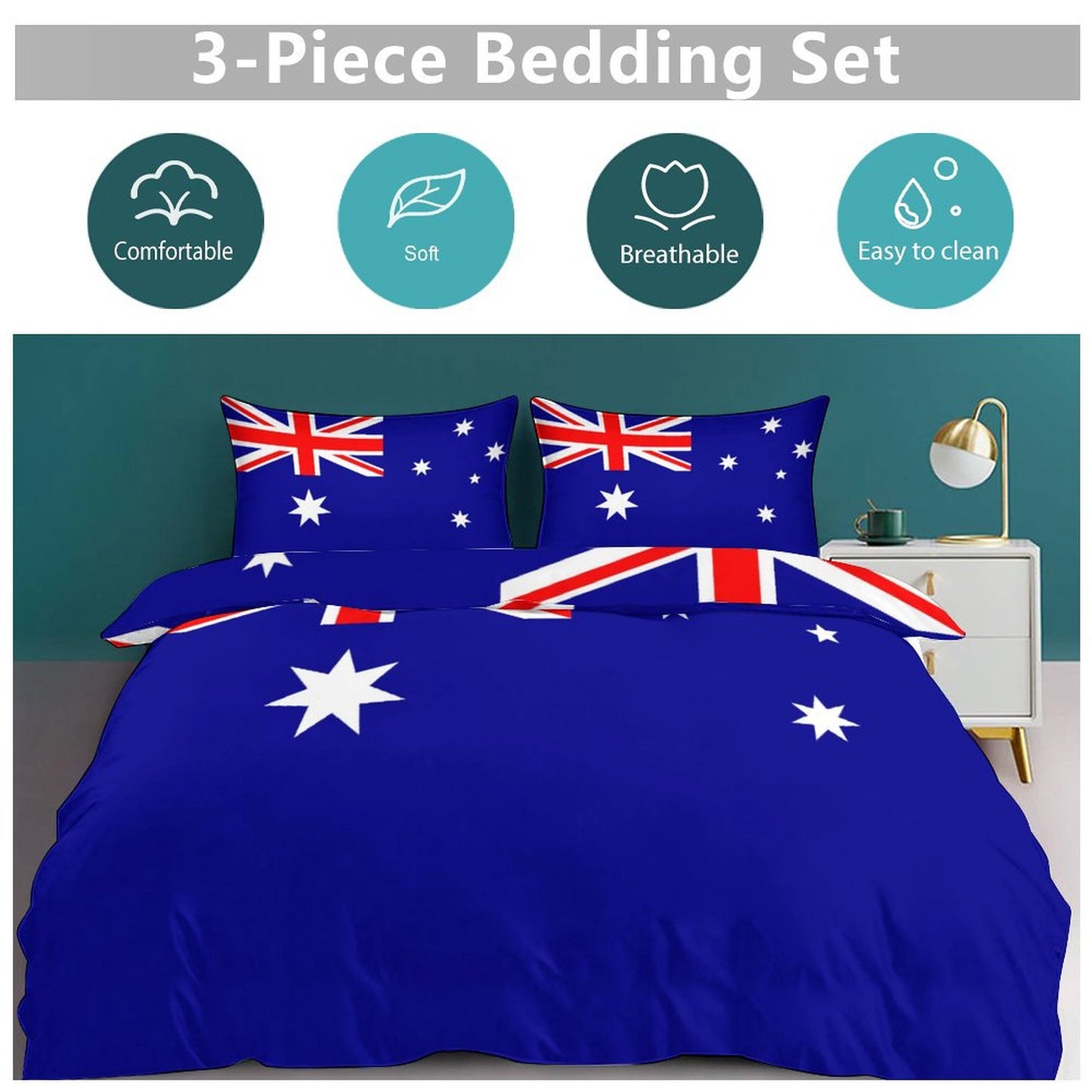 Australia Flag Inspired 3-Piece Bedding Set (1 Duvet Cover + 2 Pillow Shams) – 102"×90"