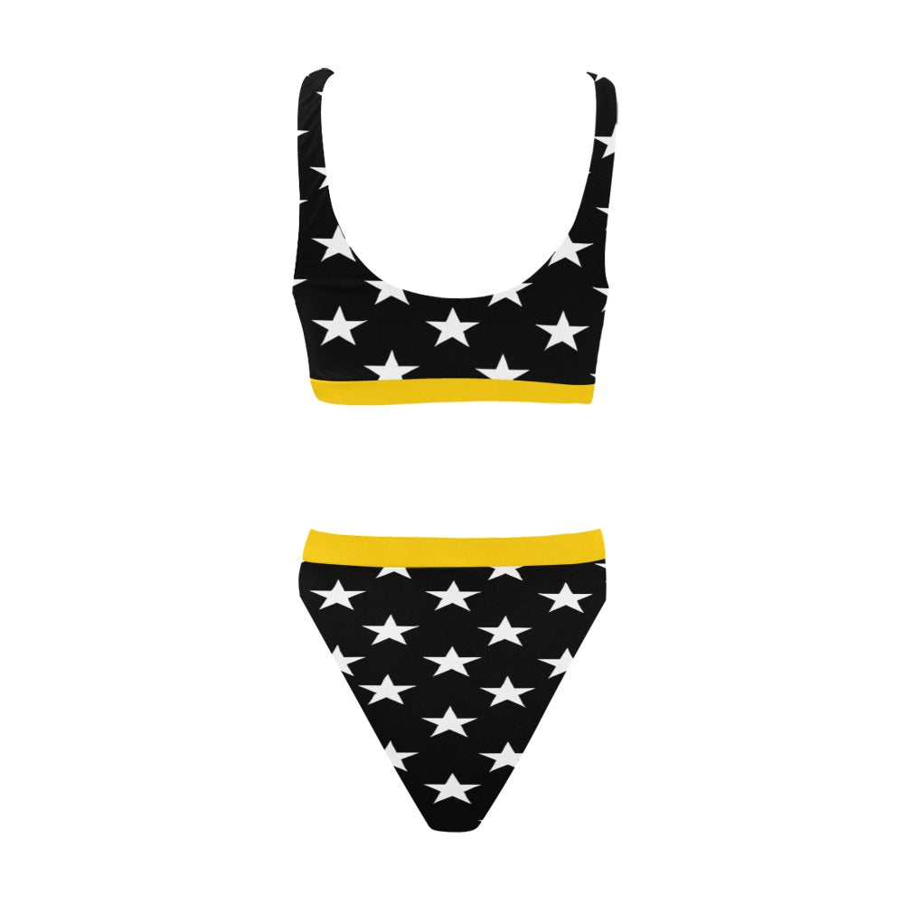 Thin Gold Line Flag Inspired Sport Top & High-Waisted Bikini Swimsuit