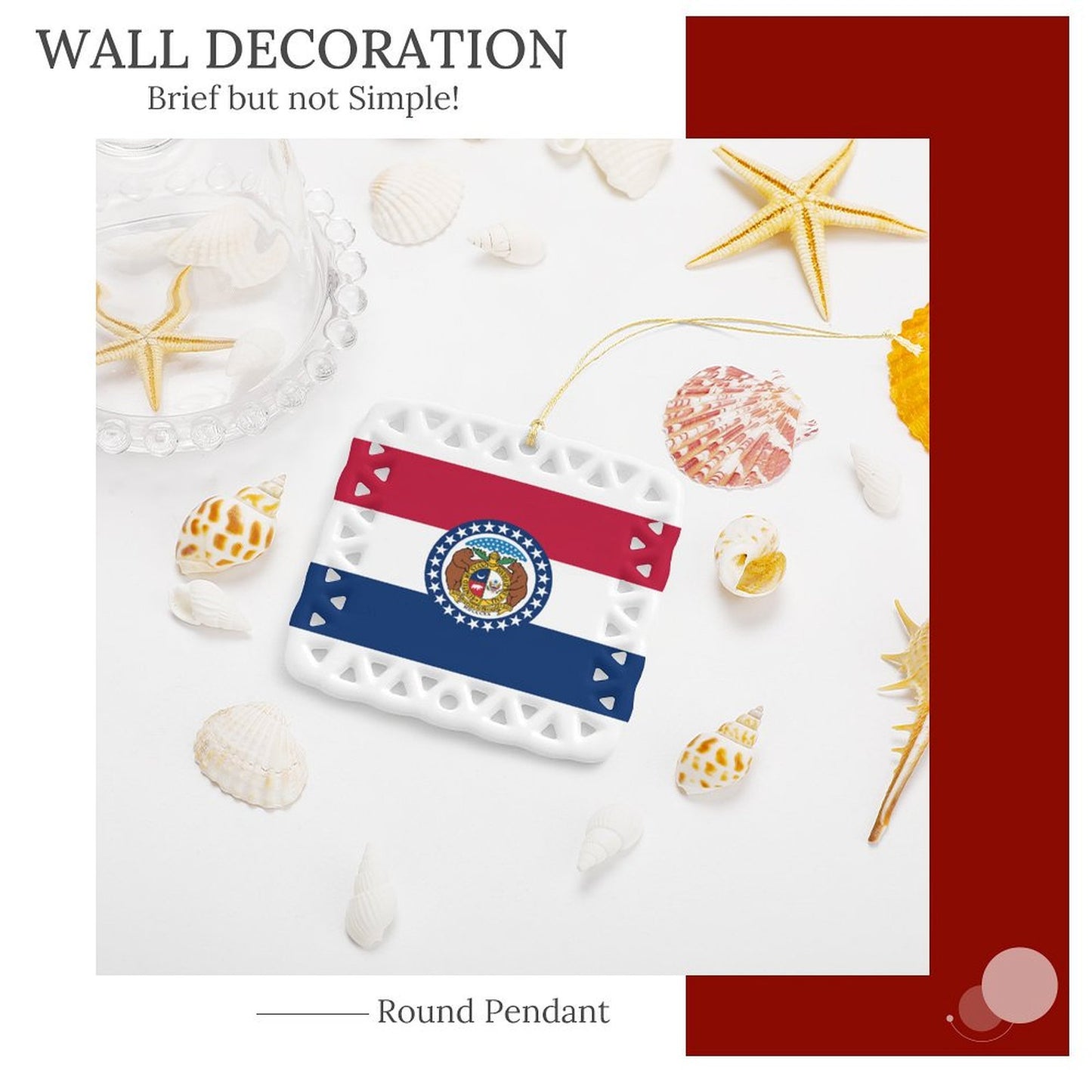 Missouri Flag Inspired Square Ceramic Ornament Made in the USA