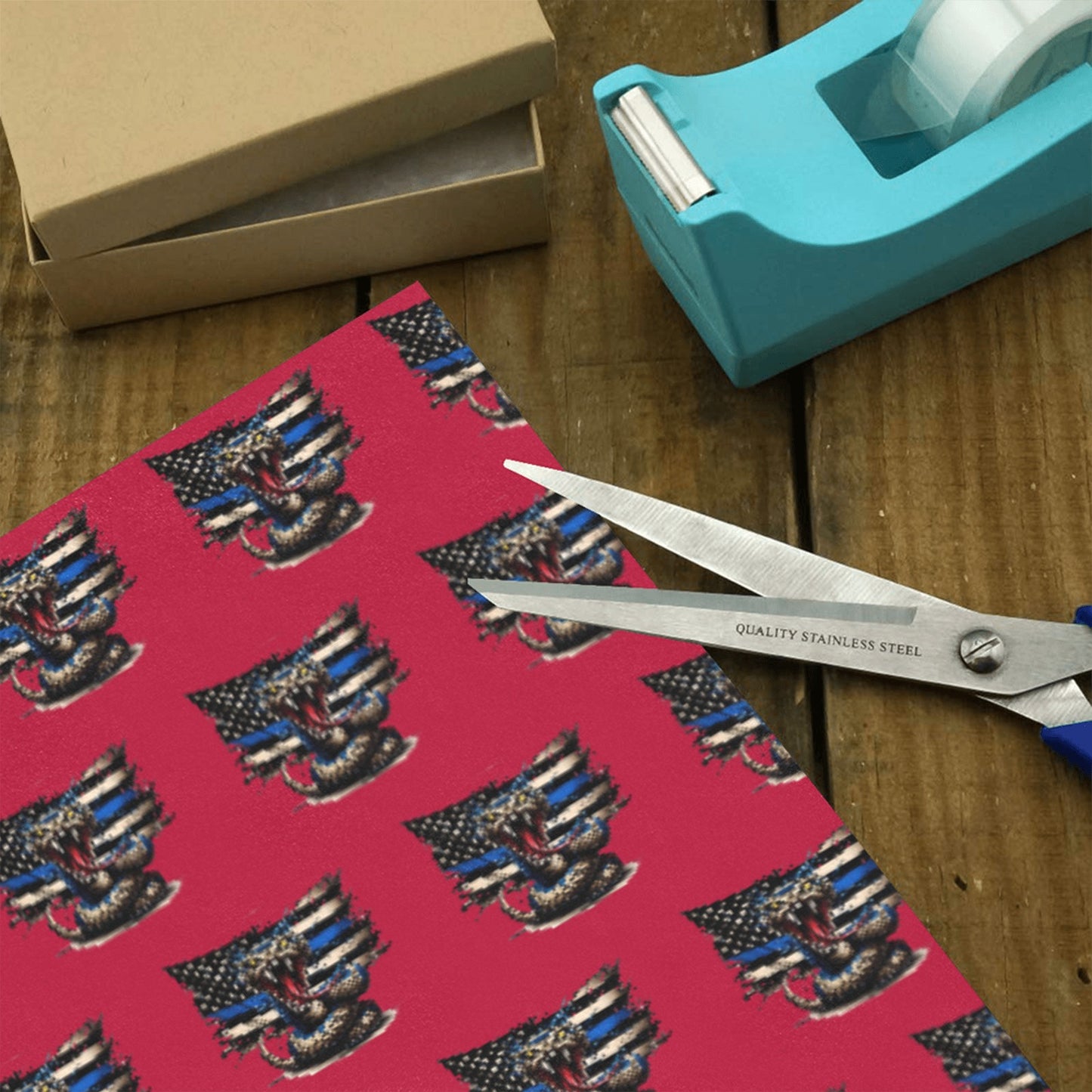 Thin Blue Line Flag Inspired Snake Custom Gift Wrapping Paper 58"x 22.5" (4 Rolls)