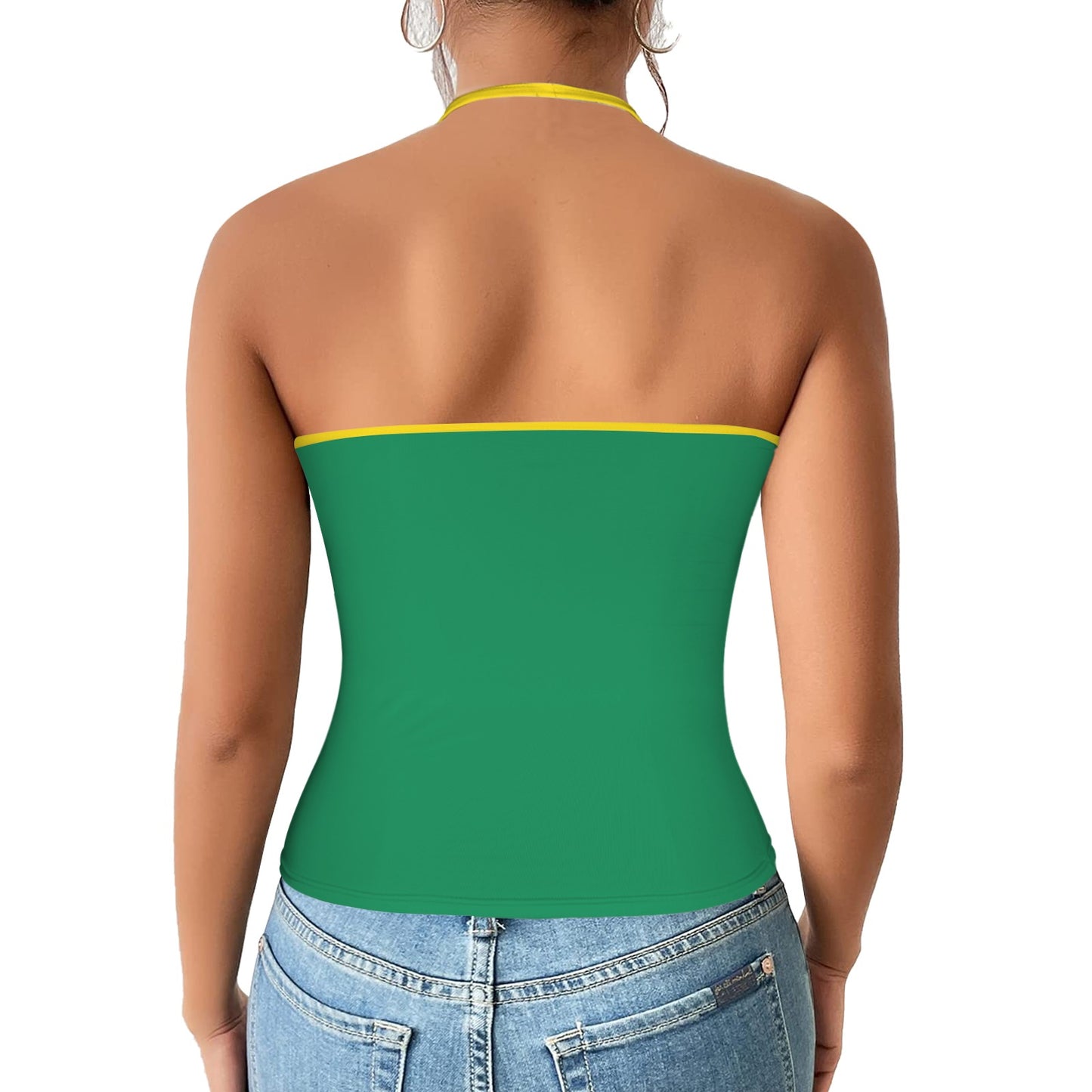 Brazil Flag Inspired V-neck Halter Open Back Tank Top