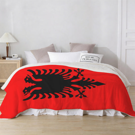 Albania Flag Inspired Sherpa Fleece Blanket 90" x 108" | Ships from USA