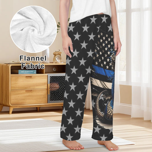 Thin Blue Line Flag Inspired Snake Women's Flannel Pajama Trousers Made in the USA