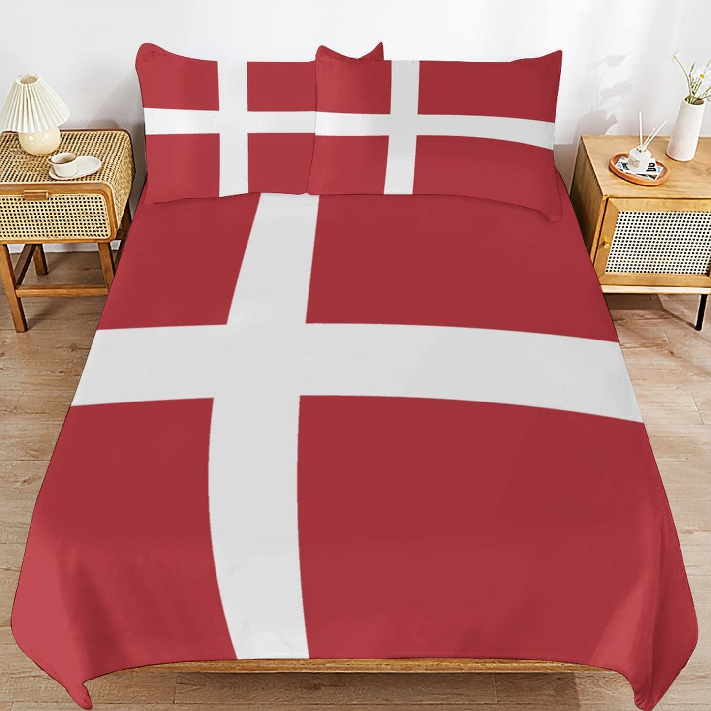 Denmark Flag Inspired 3-Piece Bedding Set (1 Duvet Cover + 2 Pillow Shams) – 102"×90"