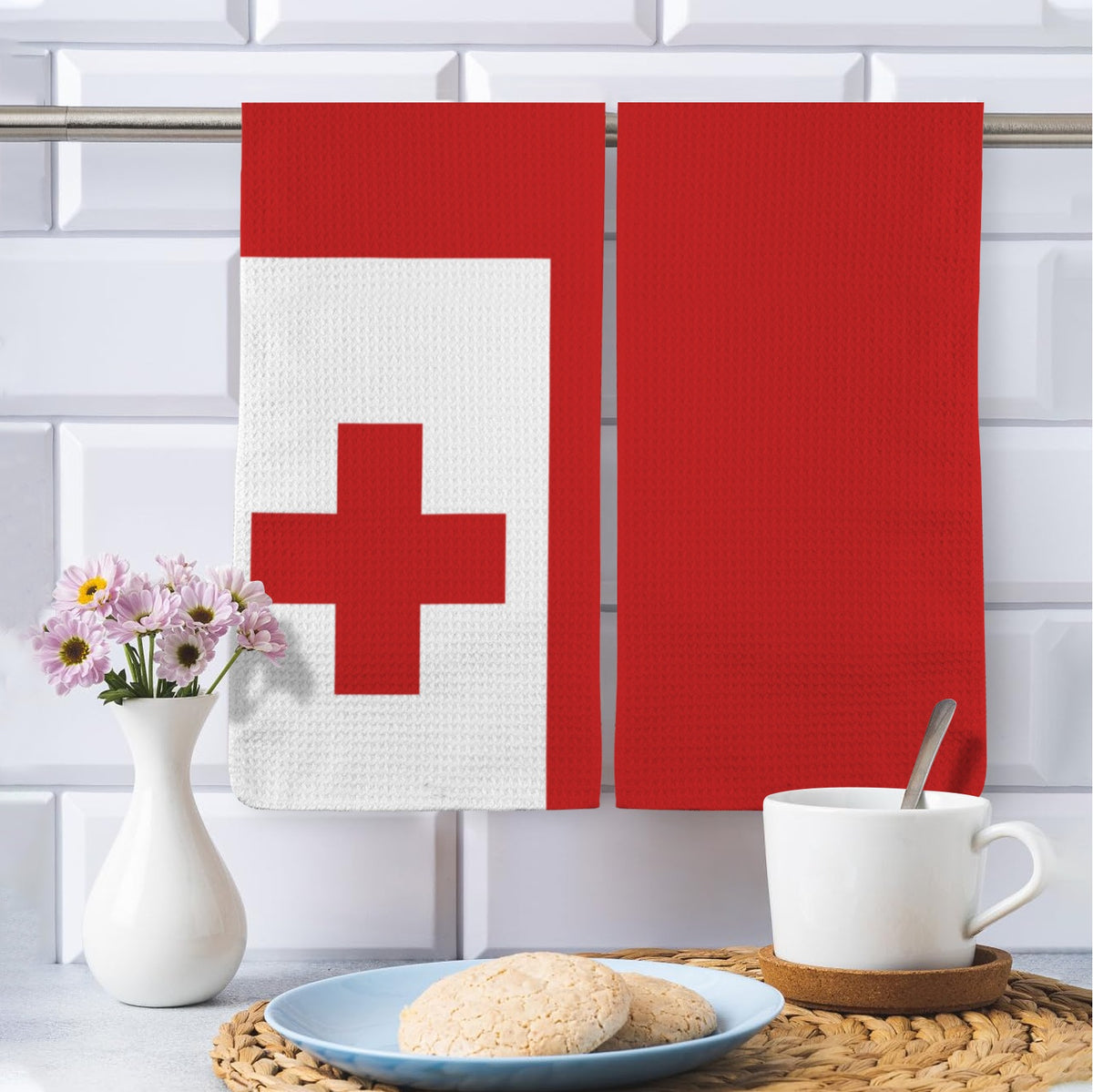 Tonga Flag Inspired Kitchen Towel 40X60cm (Pack of 2) | Printed In the USA