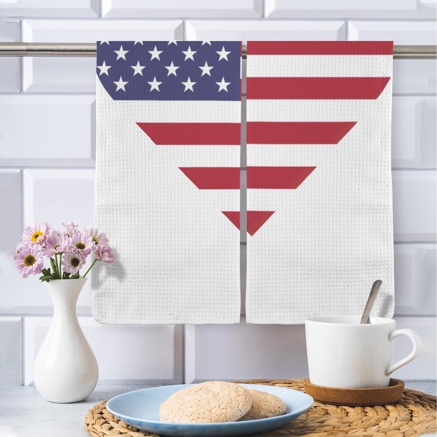 USA/American Flag Inspired Heart Kitchen Towel 40X60cm (Pack of 2) (Made in the USA)
