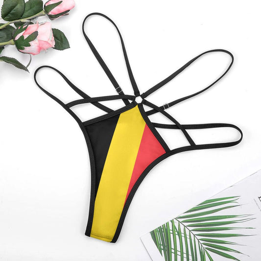 Strappy bikini bottom with Germany flag colors, [Brand] style.