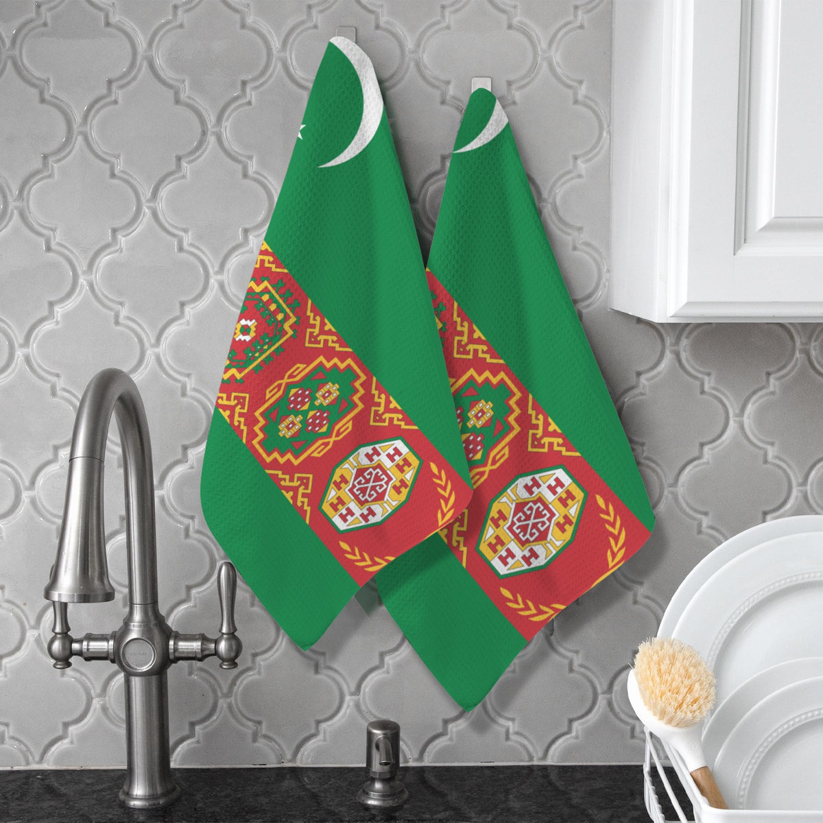 Turkmenistan Flag Inspired Kitchen Towel 40X60cm (Pack of 2) | Printed In the USA