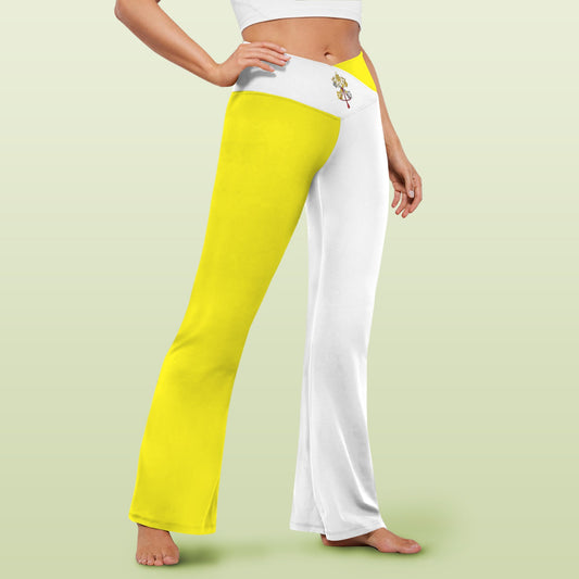 Vatican City Flag Inspired Women's V-Crossover High Waisted Flare Leggings