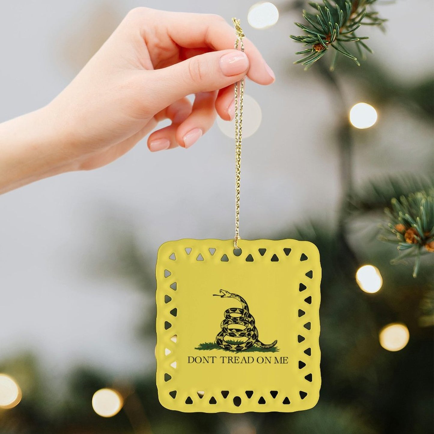 Gadsden Flag Inspired Square Ceramic Ornament Made in the USA