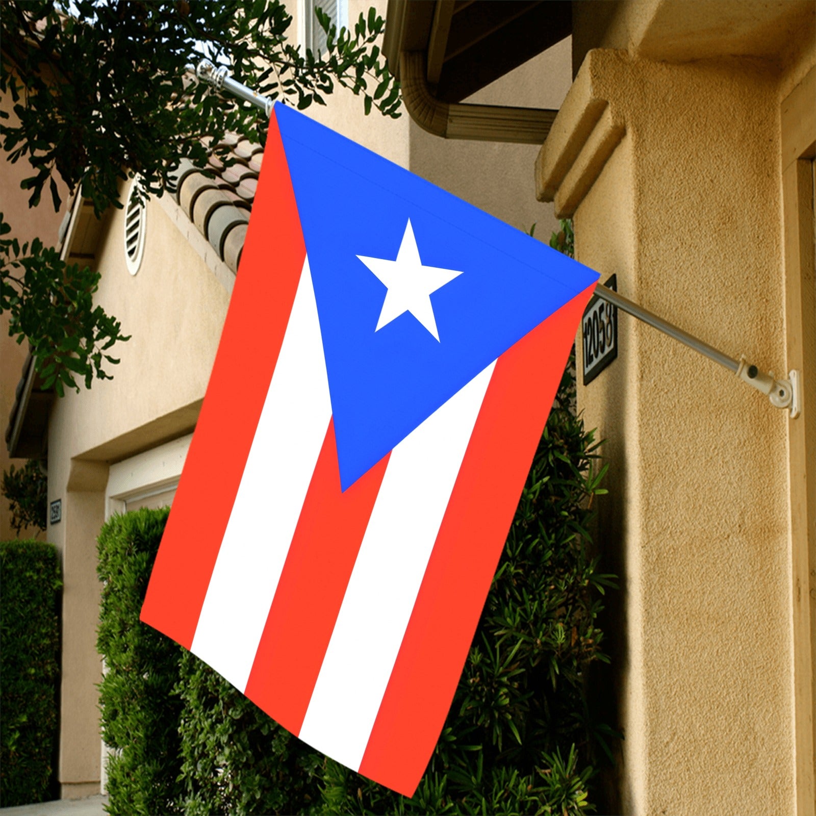Puerto Rican flag by Luv My Flag hanging outdoors.