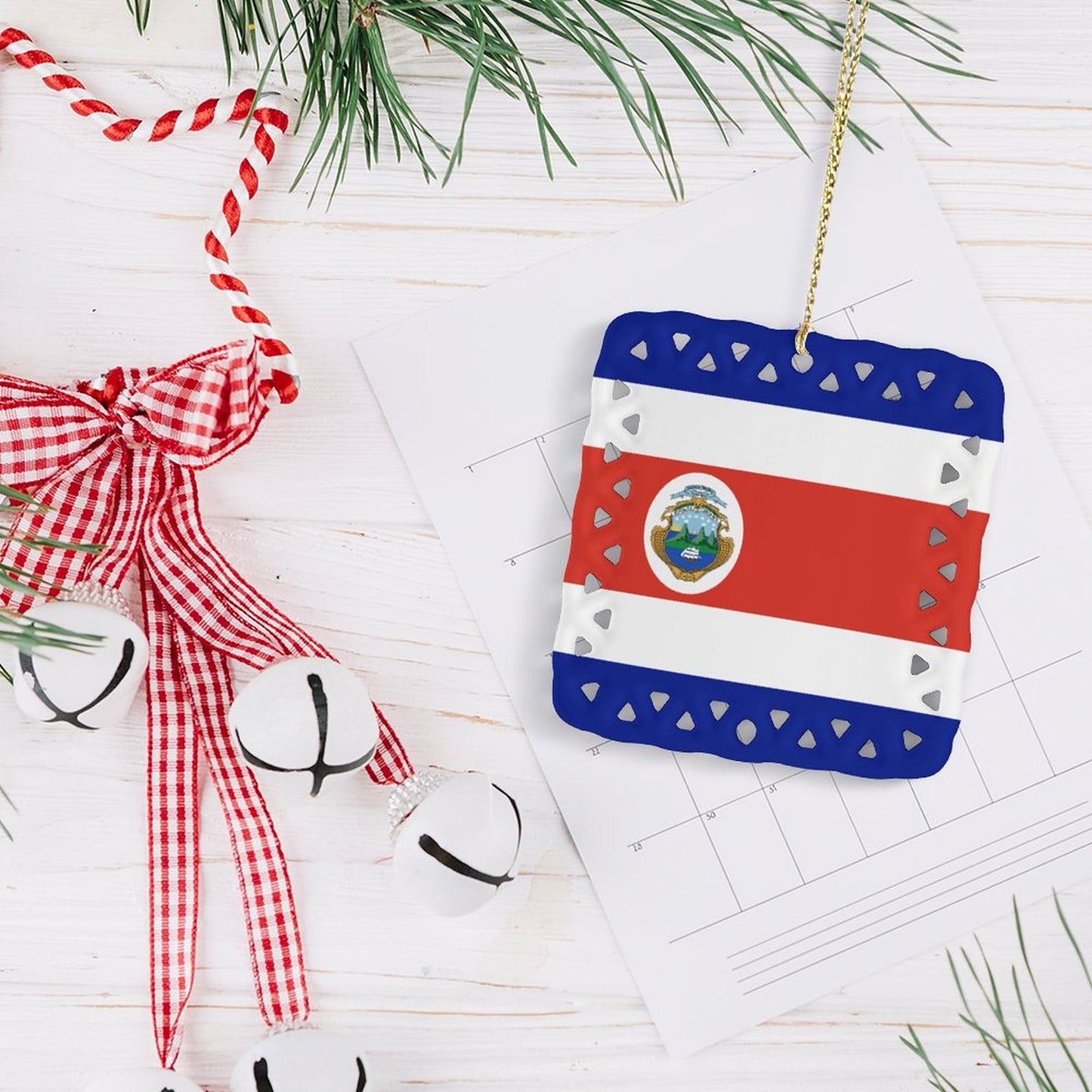 Costa Rica Flag Inspired Square Ceramic Ornament Made in the USA