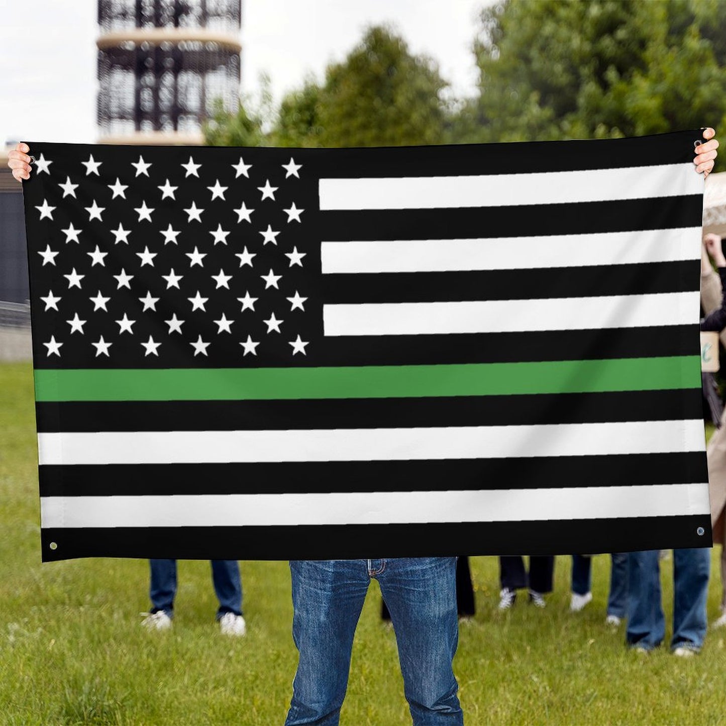 Thin Green Line Flag Inspired Wall Mount Flag with Four Grommets (35x59 in)
