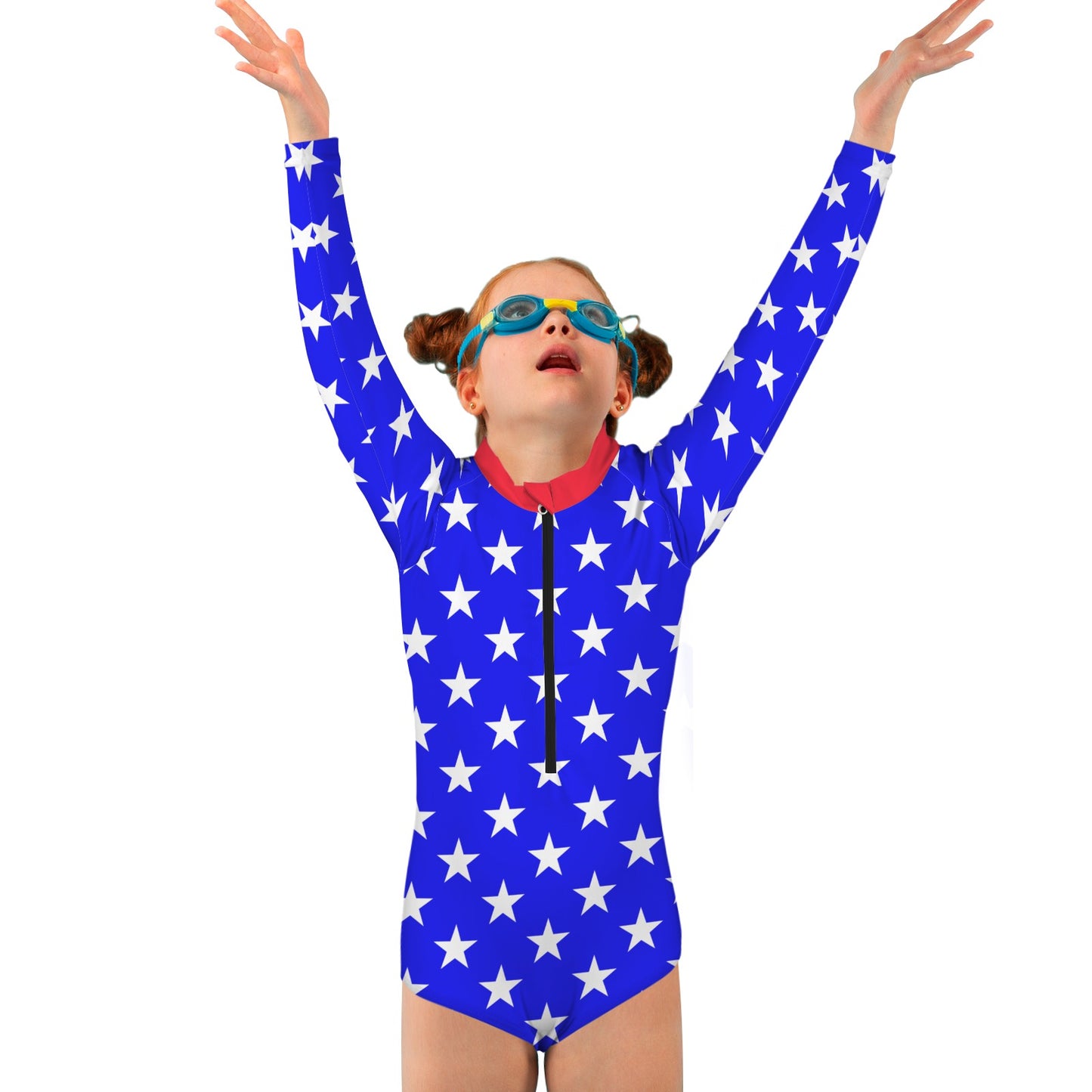 USA/American Flag Inspired Big Girls' Long Sleeve One-Piece Swimsuit