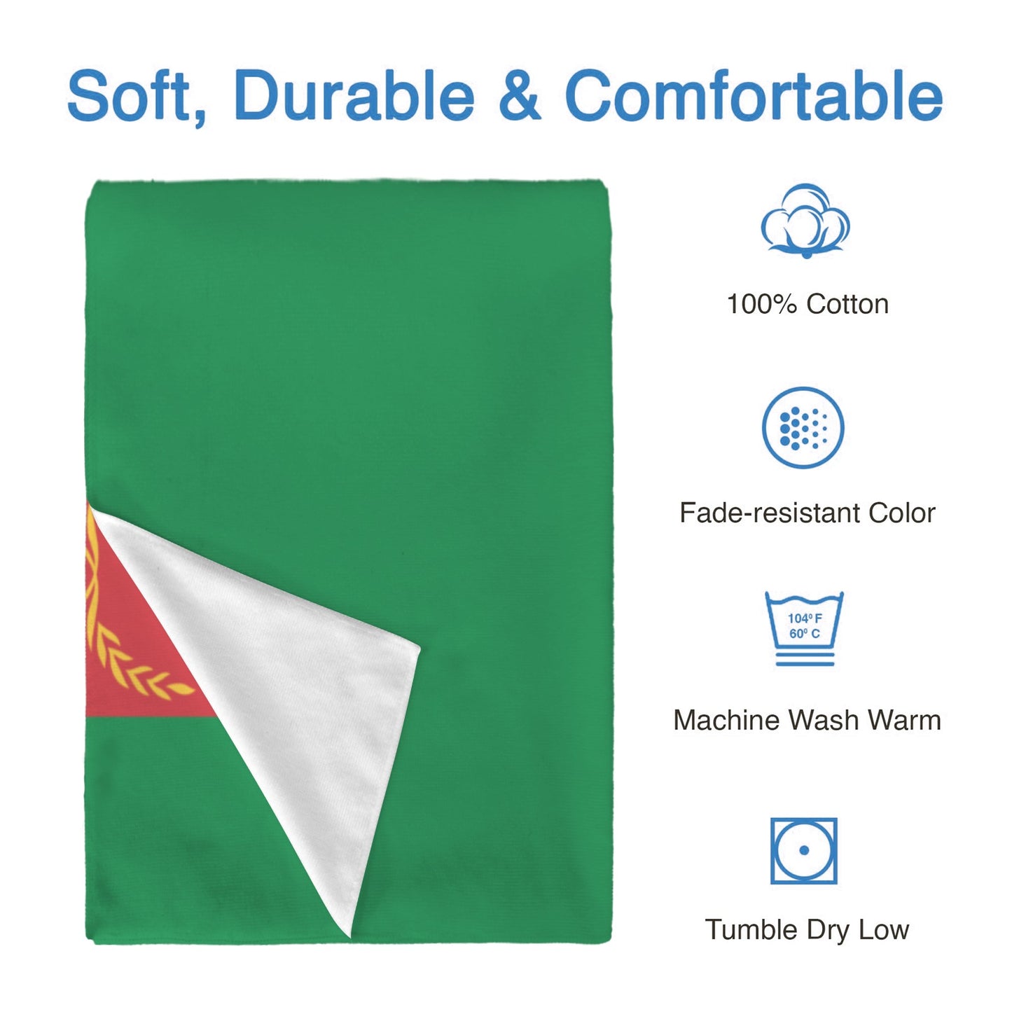 Turkmenistan Flag Inspired Custom Bath Towel 29"x58"(Made in USA)