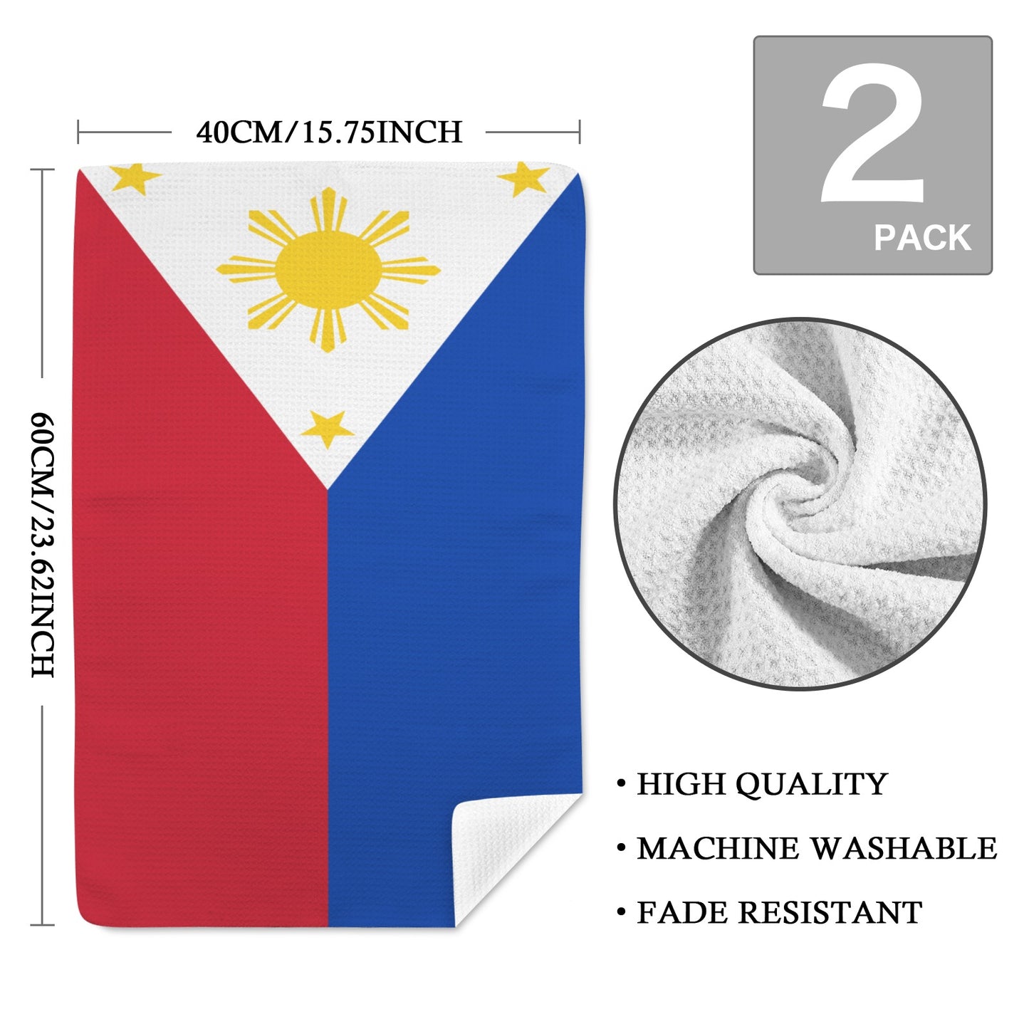 Philippines Flag Inspired Kitchen Towel 40X60cm (Pack of 2) (Made in the USA)