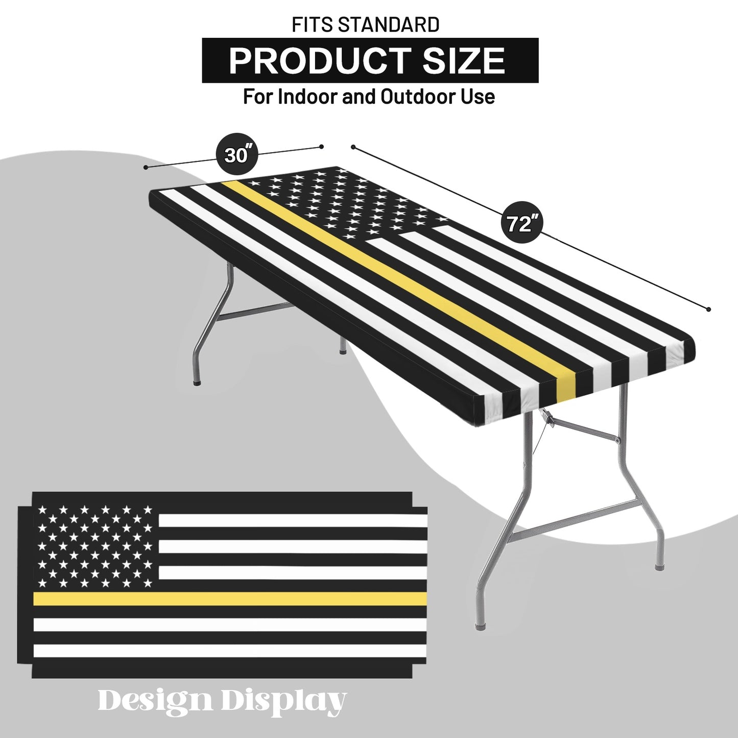 Thin Gold Line Flag Inspired Custom Elastic Fitted Tablecloth 72x30 inch (Made in the USA)