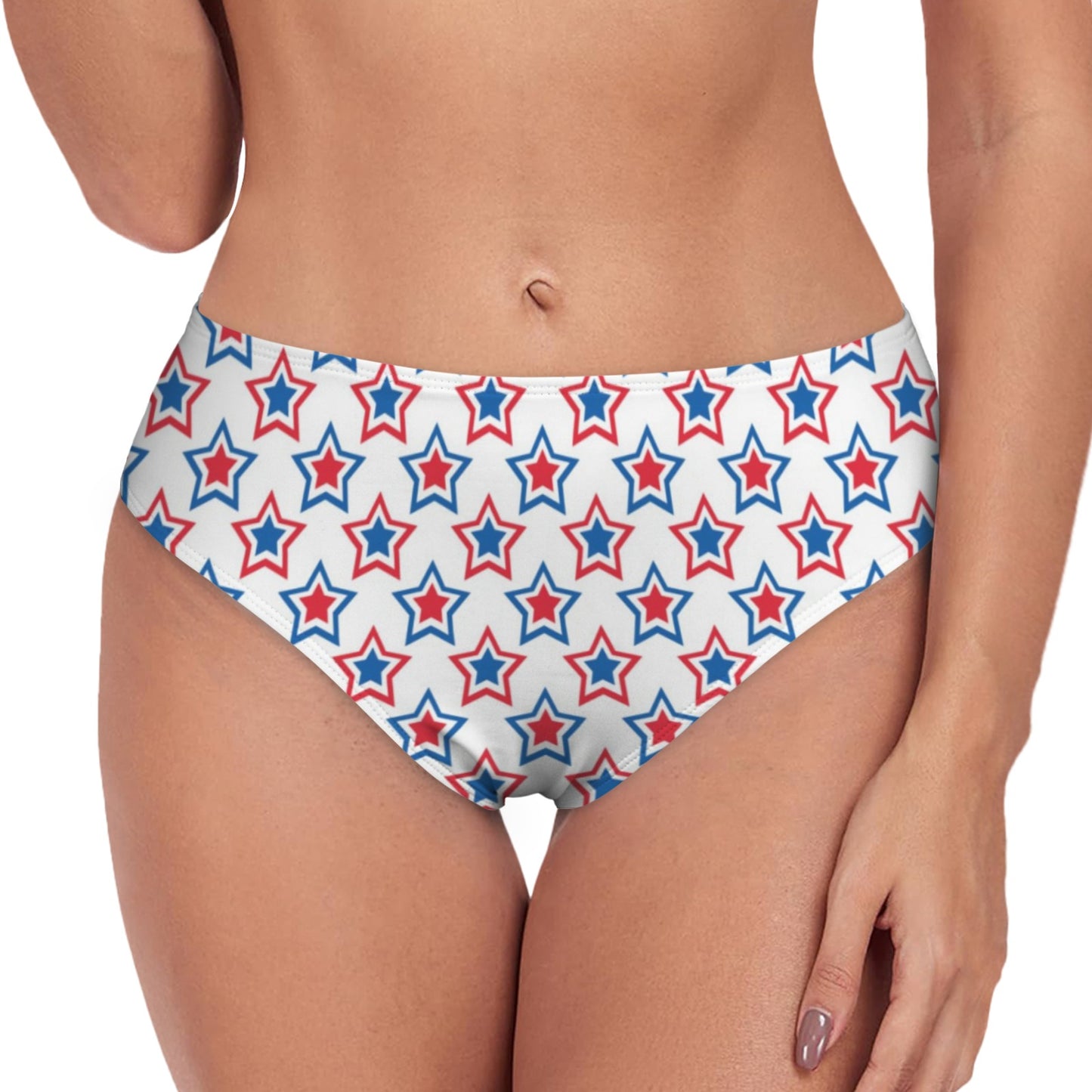 USA/American Flag Inspired Red, White & Blue Stars Pattern High-Waisted Bikini Bottom
