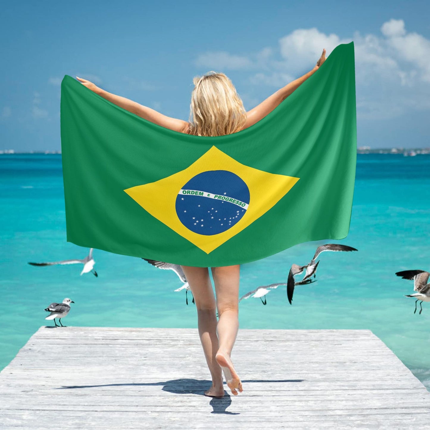 Brazil Flag Inspired Beach Towel (Made in the USA)