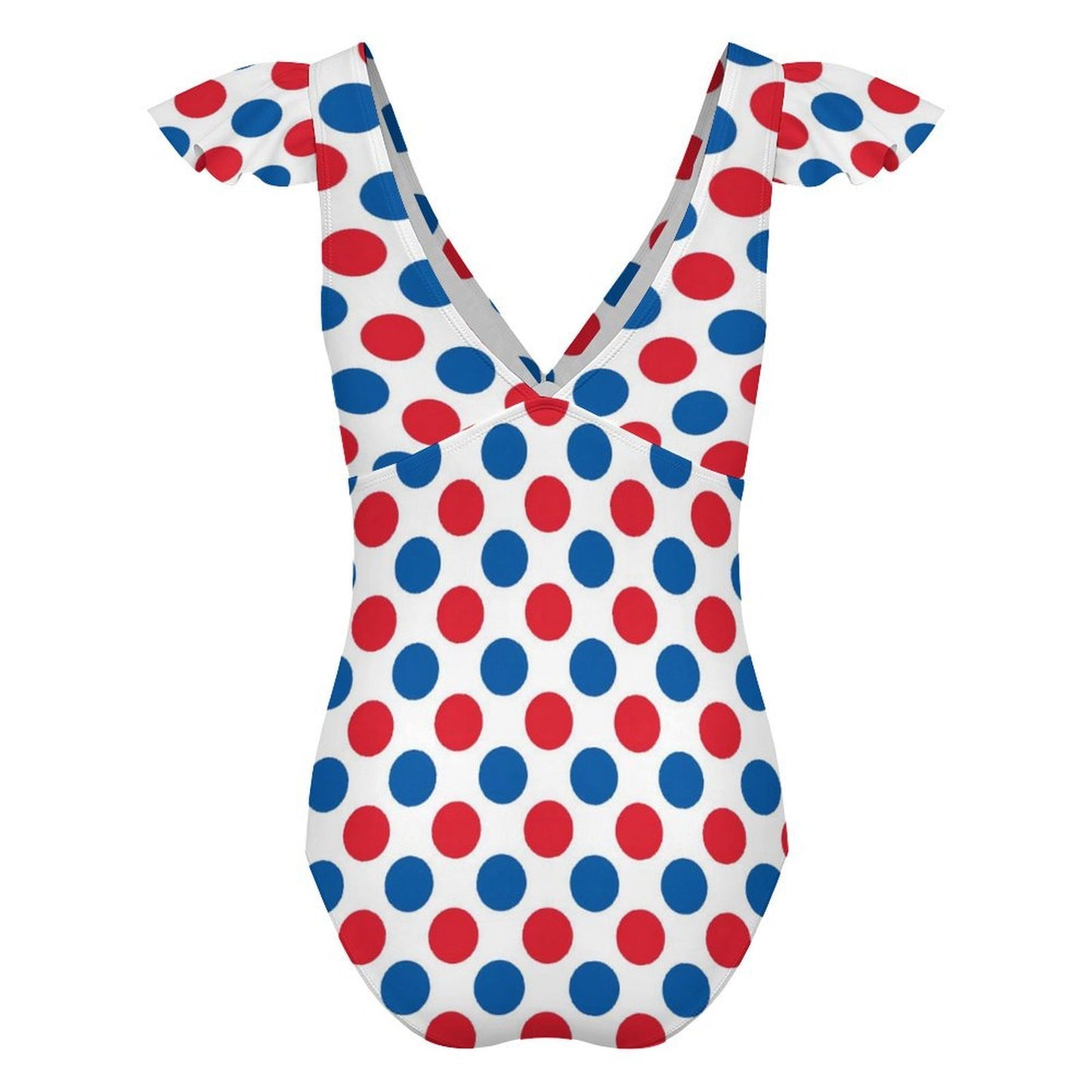 USA/American Flag Inspired Polka Dot Pattern Women's V-neck Ruffle Sleeve One Piece Swimsuit