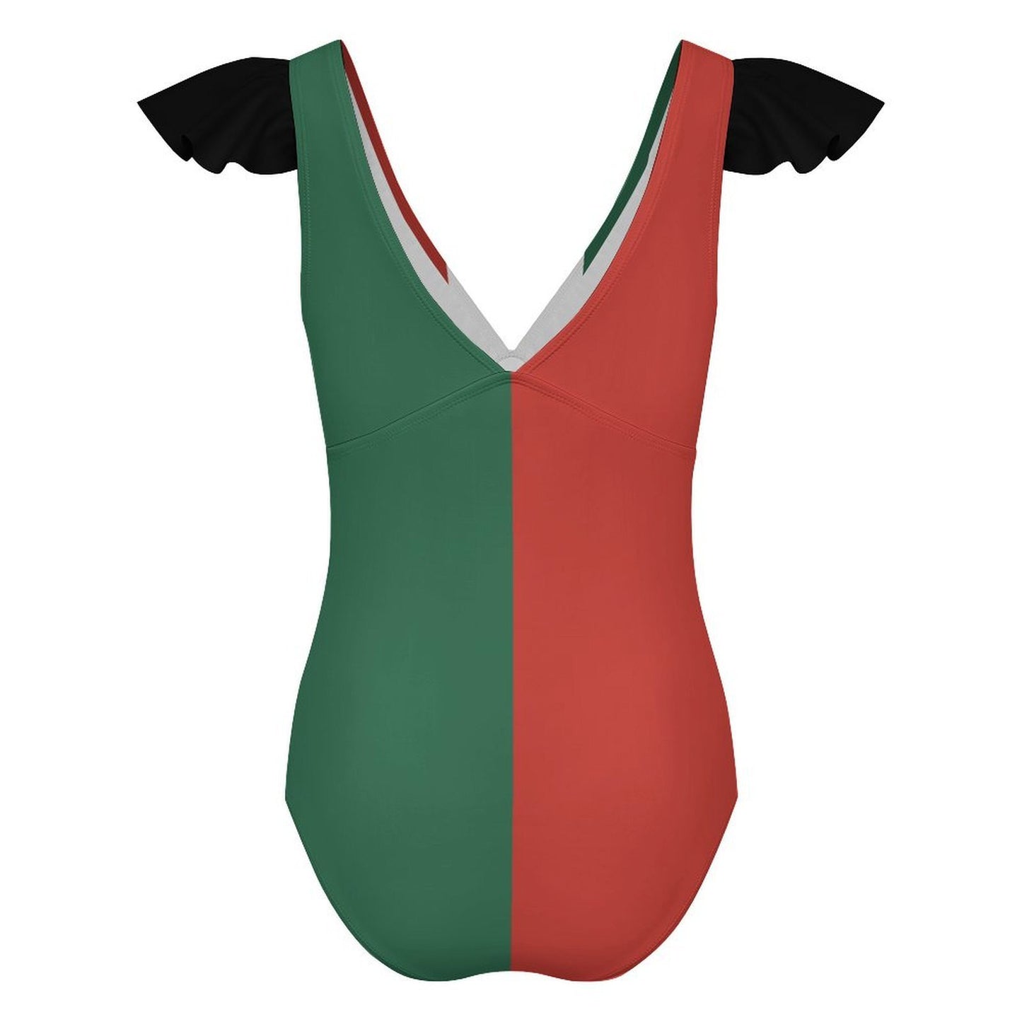 Mexico Flag Inspired Women's V-neck Ruffle Sleeve One Piece Swimsuit