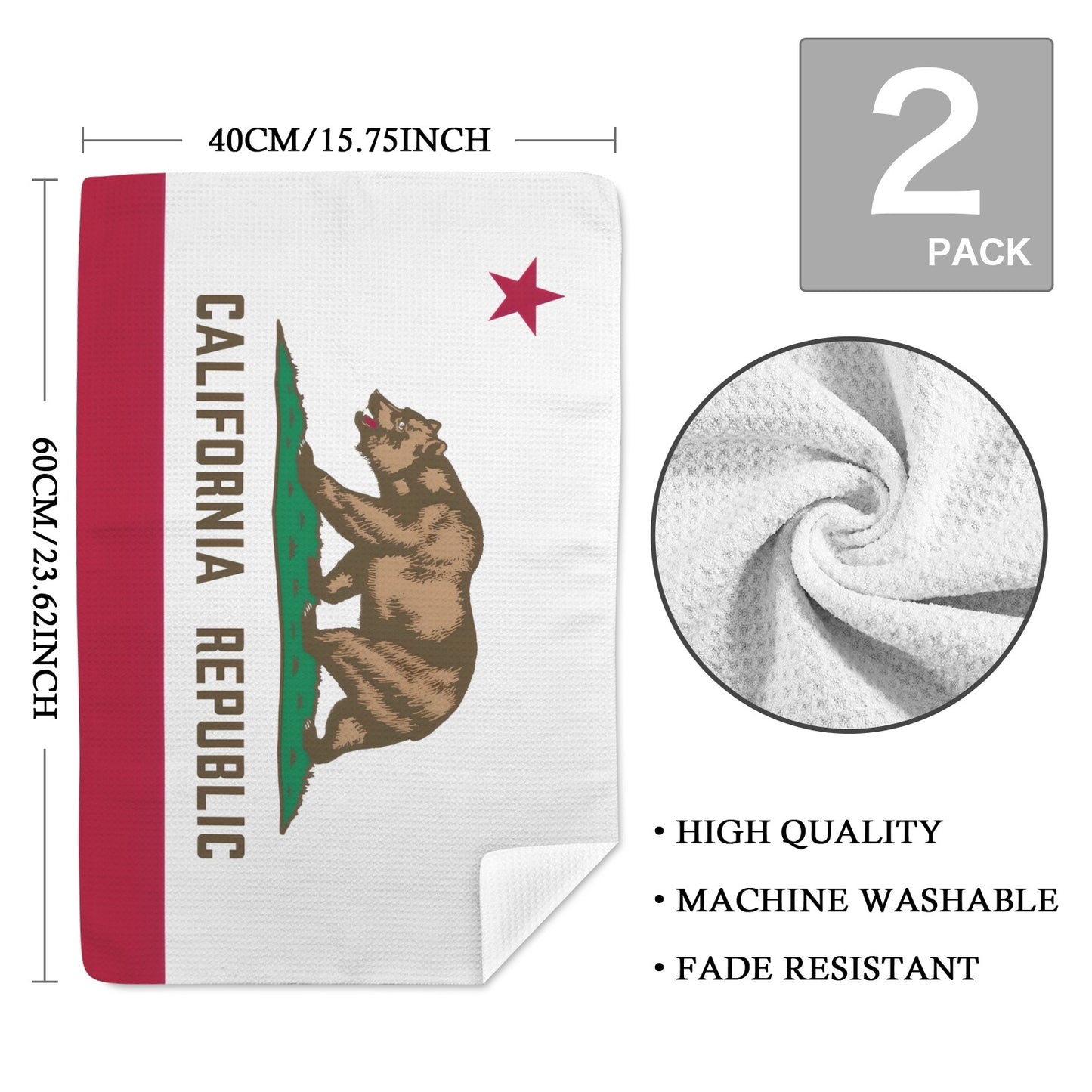 California Flag Inspired Kitchen Towel 40X60cm (Pack of 2) (Made in the USA)