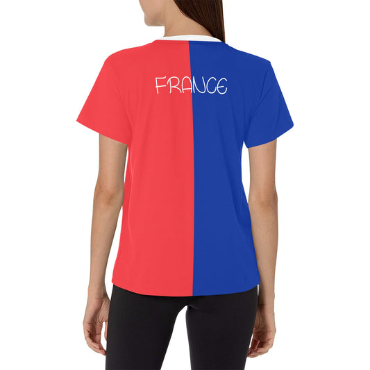 France Flag Inspired Women's All Over Print Crew Neck T-Shirt(T40-2)(Made in Queens)