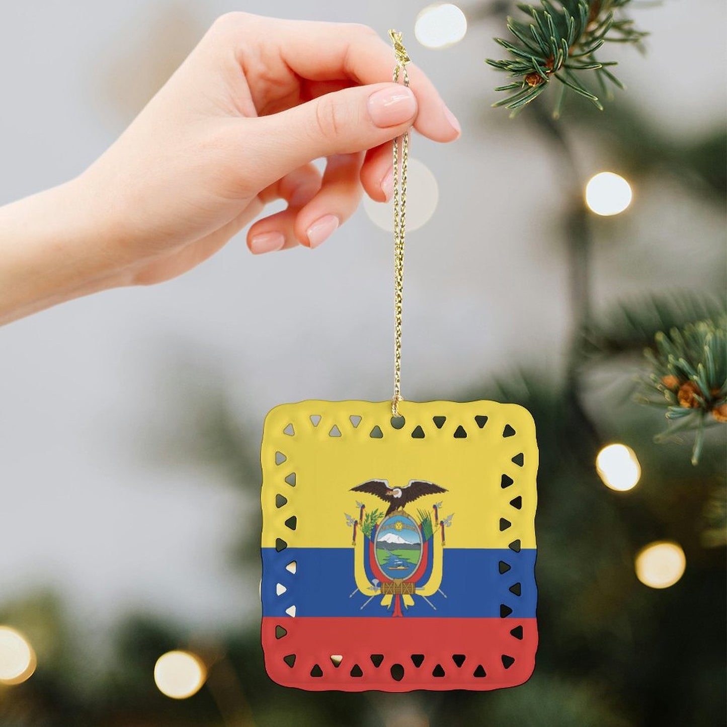 Ecuador Flag Inspired Square Ceramic Ornament Made in the USA