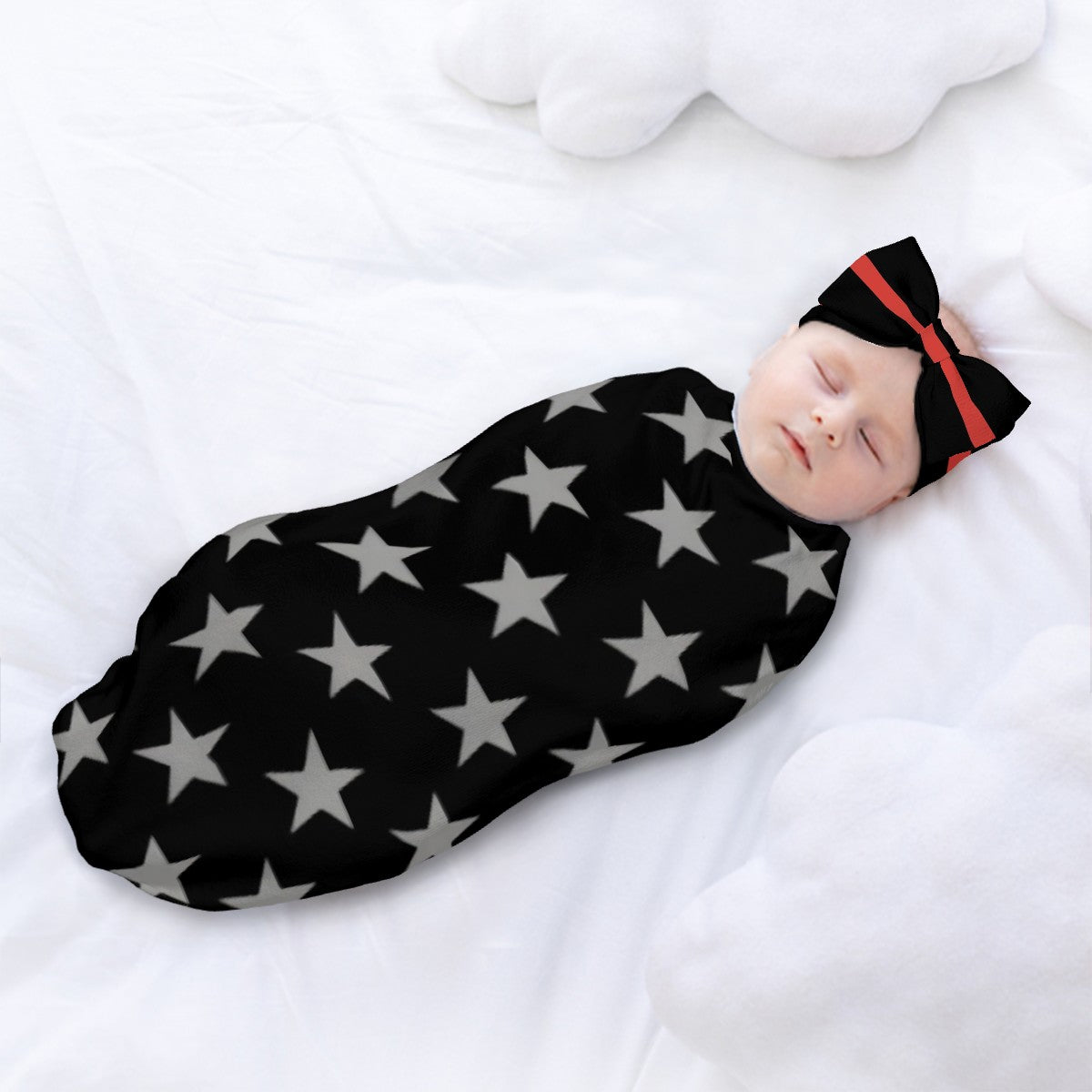 Thin Red Line Flag Inspired Baby Swaddle Sack with Baby Headband